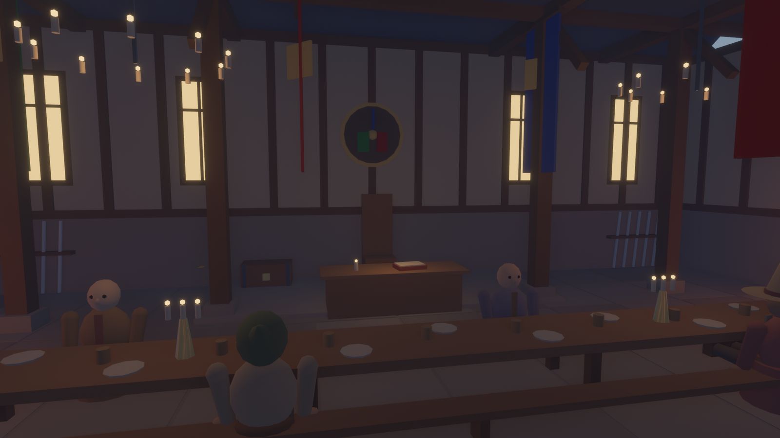 Long tables inside the guild hall