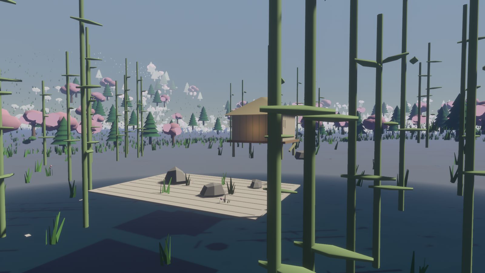 A hut among bamboo stalks